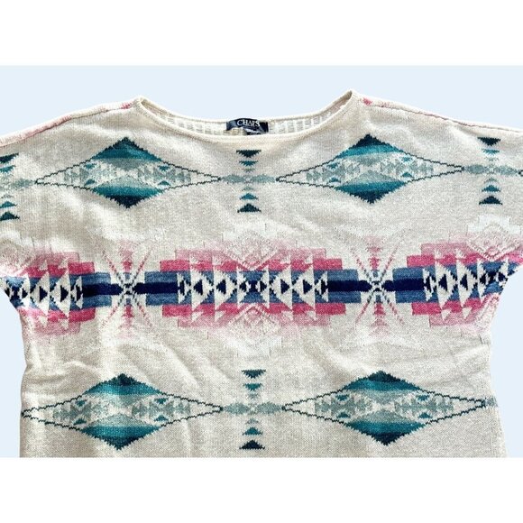 Vintage CHAPS Southwest Inspired Short Sleeve Sweater Size M - Picture 2 of 8